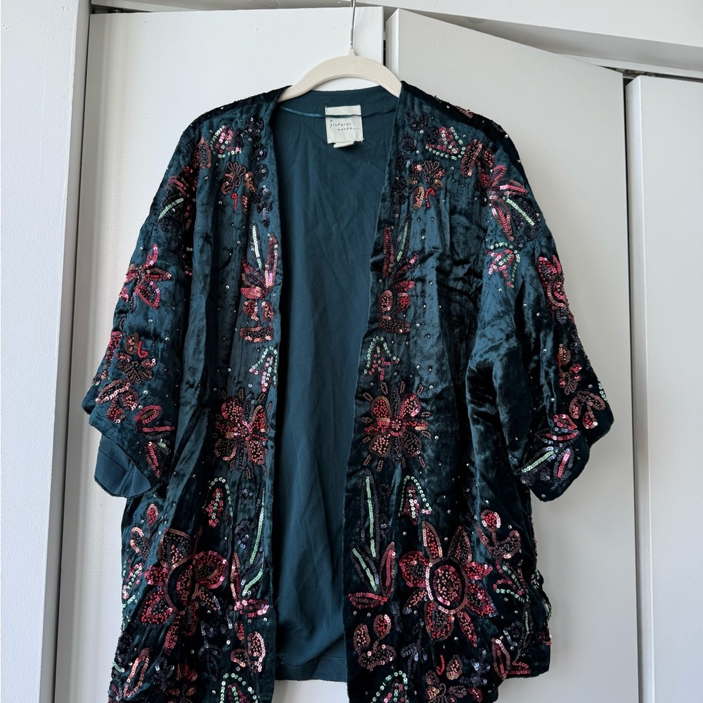 Embroidered Velvet Cape - Black and Pink